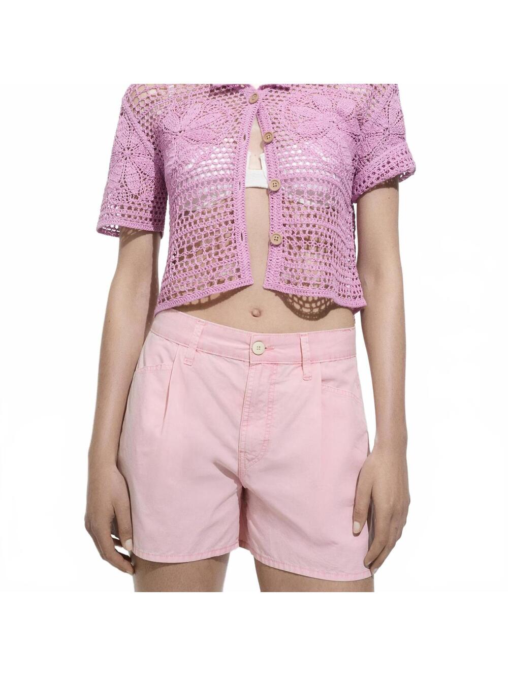 Mango Cotton Straight-Fit Denim Shorts Pastel Pink NWT XS